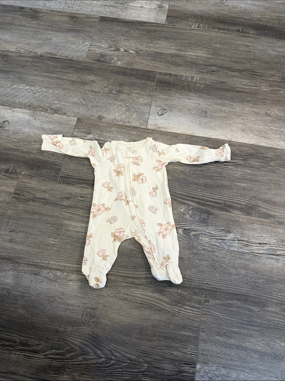 Carters Baby Floral Footed One-Piece - Cream with Pink Blooms
